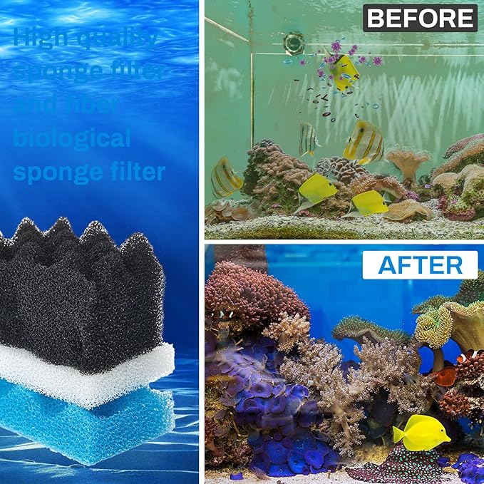 6 Pcs Aquarium Filters Bio Sponge Sets Compatible with Fluval 306/307, Including 2 Blue 2 White 2 Black Bio Sponge for Replacement Filter Media Kit