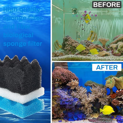 6 Pcs Aquarium Filters Bio Sponge Sets Compatible with Fluval 306/307, Including 2 Blue 2 White 2 Black Bio Sponge for Replacement Filter Media Kit