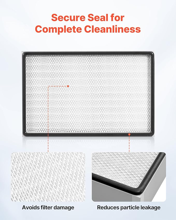 VEVOR Laminar Flow Hood Filter, 18.39 x 11.89 x 2.95 in, 1 Piece HEPA Filter Replacement for 23.62 x 21.65 in Portable Clean Room to Capture Particles Sized 0.3μm, Glass Fiber, Aluminum Frame