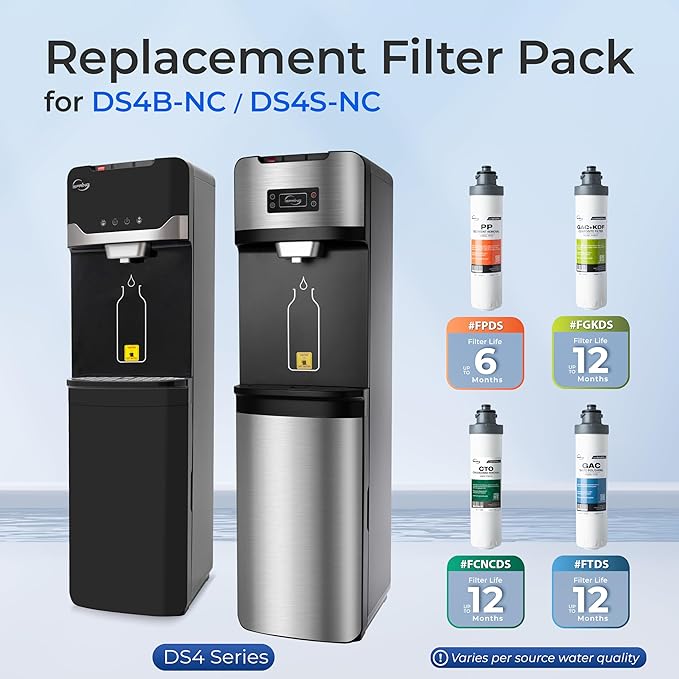 iSpring Bottleless Water Dispenser with Built-in 4-Stage Filtration, Chloramine Removal, Water Cooler Dispenser - Hot, Cold, Room Temp, Self Cleaning, Black，Model: DS4B-NC