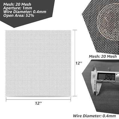 4 Pack 12x12 Inch Wire Mesh, 20 Mesh Stainless Steel Mesh, Never Rust Sturdy Metal Mesh Screen for DIY Projects, Vent, Cage, Garden, Window Screen, Filter Mesh