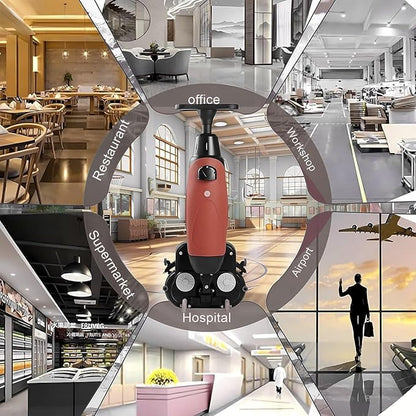 Rechargeable Floor Cleaner and Wet Dry Floor Machine, 17" Commercial Floor Scrubber, Dual-Brush Heads, Cordless Electric Floor Mop Cleaning Capacity 13000 Sqft/H, for Villa Hospital Office Gray