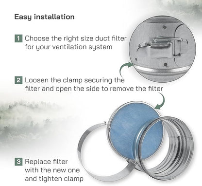 Vent Systems 8" Filter Replacement - Duct Filter - G4 Class Filtration Purifier System with Steel Mesh Screen - Air Vent Filters for Dust Collection/Air Purification - Rigid/Flexible Vent Hose