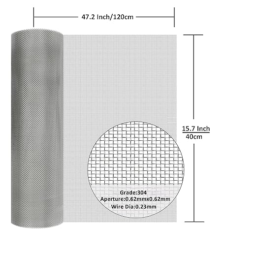 304 Stainless Steel Mesh Screen#30Mesh -Size:15.7"x47.2"(40x120cm), for Home, Garden and Farm. Window or Door Filter, Guards Against Pests Like Mice, Snakes, and Rodents. Easy to Cut and Install.