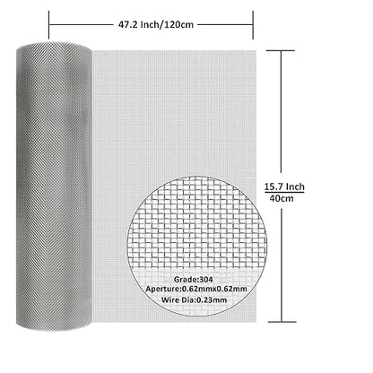 304 Stainless Steel Mesh Screen#30Mesh -Size:15.7"x47.2"(40x120cm), for Home, Garden and Farm. Window or Door Filter, Guards Against Pests Like Mice, Snakes, and Rodents. Easy to Cut and Install.