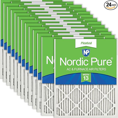 Nordic Pure 16x24x1 (Actual Size: 15 1/2 x 23 1/2 x 3/4) Pleated MERV 13 Air Filters 24 Pack