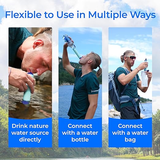 Waterdrop Gravity Water Filter Straw, Camping Water Filtration System, Water Purifier Survival for Travel, Backpacking and Emergency Preparedness, 0.1 Micron, 4 Pack, Light Blue