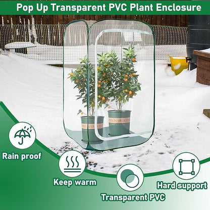 Plant Mini Greenhouse Pop up Frost Protection Enclosure PVC Clear Plant Covers with Roll-up Zipper Entry Doors, Indoor and Outdoor Gardens Protecting Plant from Cold Frost (PVC, 23x23x35in)