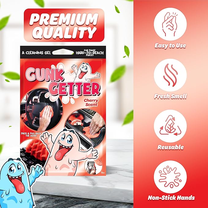 Cleaning Gel for Those Hard to Reach Places, Automotive Cup Holder Electronic Keyboard Office, Slime Gel Cleaner Dust Crumb Removal (Cherry, 12 Pack)