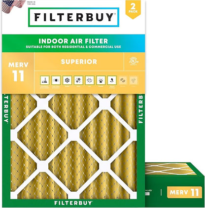 Filterbuy 14x20x4 Air Filter MERV 11 Superior Pet & Allergy Defense (2-Pack), Electrostatic Pleated HVAC AC Furnace Filters Replacement, Made in USA (Actual Size: 13.50 x 19.50 x 3.63)
