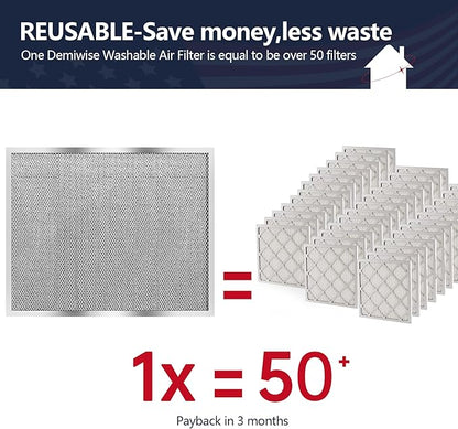 Reusable Washable Aluminum Air Filter, MERV 8, Rectangular, Heavy-duty, Compatible with Air Conditioner, Furnace, HVAC, Lasts a Lifetime, Easy to Clean (Actual Size: 19.75x24.65x0.82)