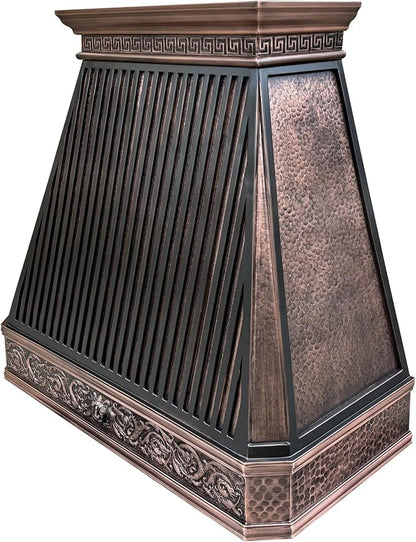 CT Copper Tailor Copper Vent Hood Island Mount,42'' W,27''H, 1150 CFM Exhaust Fan,Stainless Steel Vent,LED Light,Dishwasher-Safe Baffle Filters,Light Hammered-Medium Patina,VH14TA2L