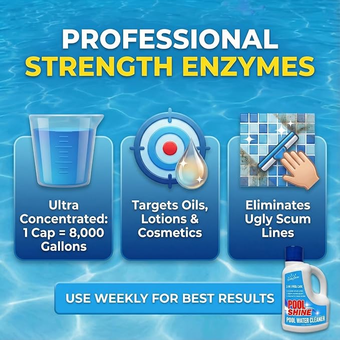 3-in-1 Pool Cleaner & Clarifier - Pool Chemicals, Pool Enzyme Cleaner, Water Clarifier, Waterline Scum Control, Filter Care, Clear Water Finish, 3 Liter (101.5 fl oz) - BubbyShine