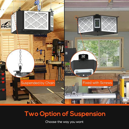 ABESTORM Air Filtration System Woodworking Built-in Ionizer, 1350CFM Hanging Air Filter with Strong Vortex Fan, 360 Degree Intake, Shop Dust Collector for Woodworking, Garage WorkShop, DecDust 1350IG