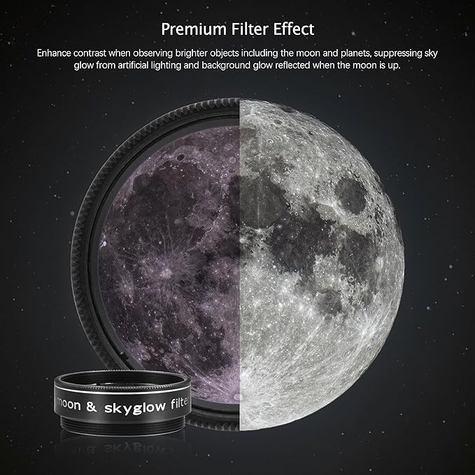 Astromania Telescope Moon Filter 1.25 Inch, Moon Skyglow Filter Reduces Moon Glare & Enhances Lunar Crater Detail, Eyepiece Accessory for Astronomy Beginner, Work with Telescope Accepts 1.25" Eyepiece