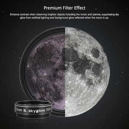 Astromania Telescope Moon Filter 1.25 Inch, Moon Skyglow Filter Reduces Moon Glare & Enhances Lunar Crater Detail, Eyepiece Accessory for Astronomy Beginner, Work with Telescope Accepts 1.25" Eyepiece