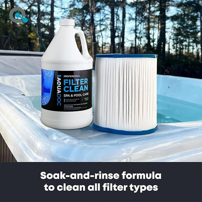 Hot Tub Filter Cleaner Soak, Pool Filter Cleaner & Pool Cartridge Cleaner - Spa Filter Cleaner Soak & Spa Filter Cleaning Solution for HotTub Cartridges. Easy to Use Filter Degreaser - AquaDoc Gal