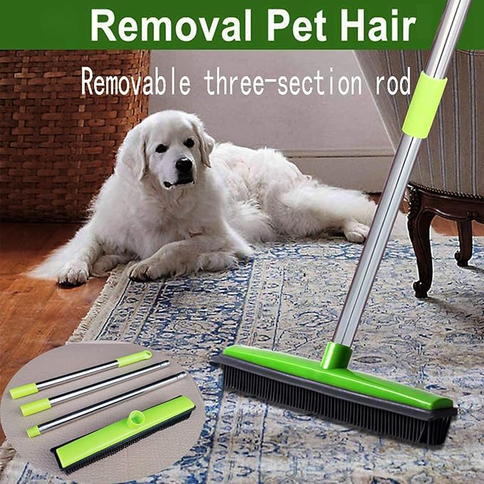 Multifunctional Broom, Telescopic Carpet Rake Rubber Pp 12.6in Brush Easy Wash Floor Carpet Broom for Pet Hair Dust Removal Tile Window Cleaner (Green)