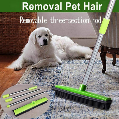 Multifunctional Broom, Telescopic Carpet Rake Rubber Pp 12.6in Brush Easy Wash Floor Carpet Broom for Pet Hair Dust Removal Tile Window Cleaner (Green)
