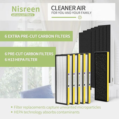 6 Set FLT5000 Pure HEPA Air Purifier Filter Replacement Filter Size C Compatible with Germ-Guardian True HEPA Filter C AC5000E AC5250PT AC5300B AC5350W AC5350B AC5350BCA CDAP5500