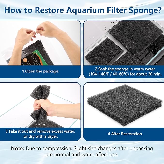 hygger Aquarium Sponge Filter Pad, Filter Media Foam Sponges, Cut-to-Size Open Cell Foam Sheet for Fish Tanks and Ponds, S (4 Pack 5.9 * 3.9 * 1 inch)