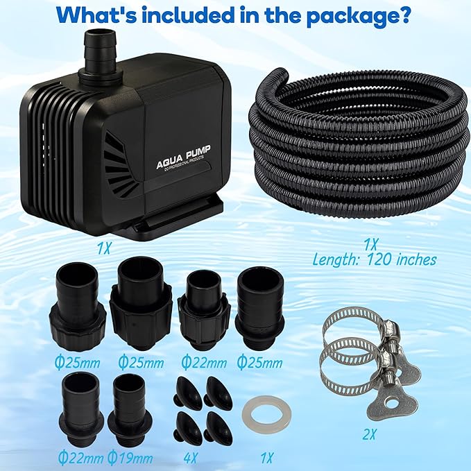 900 GPH 45W Submersible Water Pump and 10 FT Tube for POND BOSS 8 inch Wide Weir Waterfall Spillway Waterfall Box