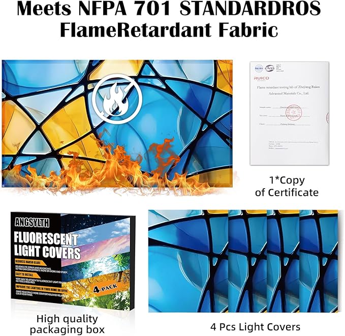 4 Pcs Fluorescent Light Covers - Classroom, Office 4 x 2 Feet Flame Retardant Magnetic Covers for Ceiling Lights Filters (Colorful Art)