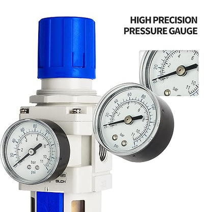 BLCH 1/2" NPT Air Compressor Filter - Air Pressure Regulator Filter Combo,Compressed Air Dryer AW4000-04 Semi-Auto Drain Poly Bowl Gauge 0-160 PSI 5μm