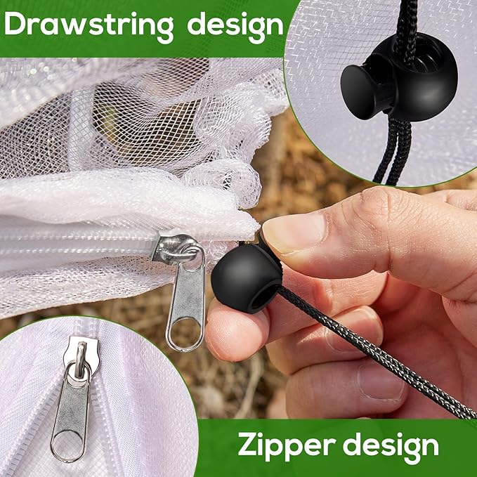 2PCS 4 x 5 ft Fruit Tree Netting Cover with Zipper and Drawstring,Garden Insect Netting Plant Cover Transparent Bird Plant Barrier Flower Fruit Mesh Screen for Preventing Deer Squirrel Bug