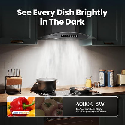 30" Wall Mount Range Hood Tempered Glass 900 CFM, Kitchen Chimney Vent Stainless Steel, with Gesture Sensing and Touch Control Switch Panel, 3-Speed Exhaust Fan Permanent Filter