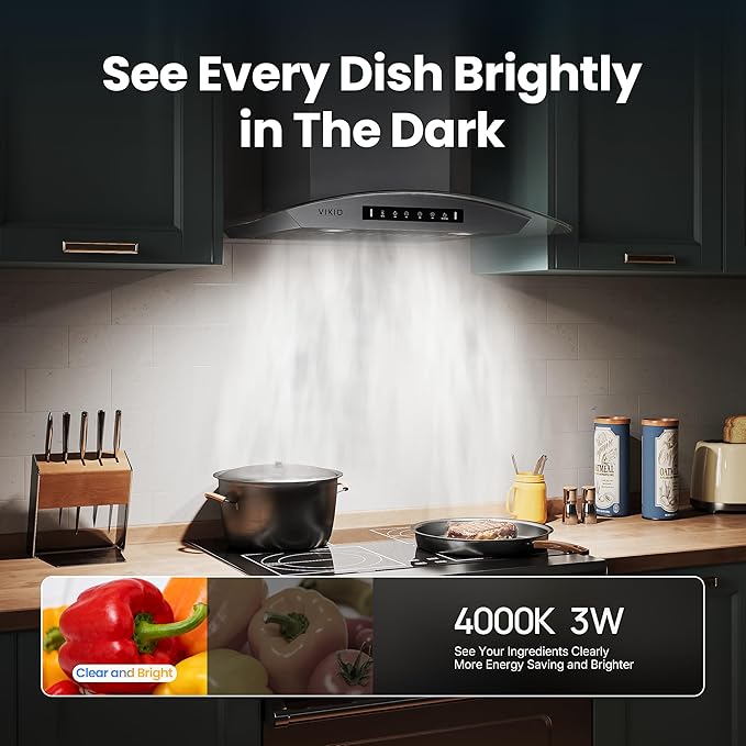 36" Wall Mount Range Hood Tempered Glass 900 CFM, Kitchen Chimney Vent Stainless Steel, with Gesture Sensing and Touch Control Switch Panel, 3-Speed Exhaust Fan Permanent Filter