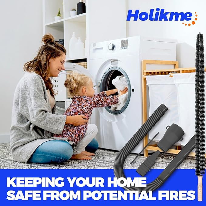 Holikme Dryer Vent Cleaner Kit 2 Pieces - Upgraded Dryer Lint Screens Cleaner Brush Part, Dryer Lint Vacuum Attachment Fit for Most Vacuum Cleaner, Dryer Lint Brush, Black