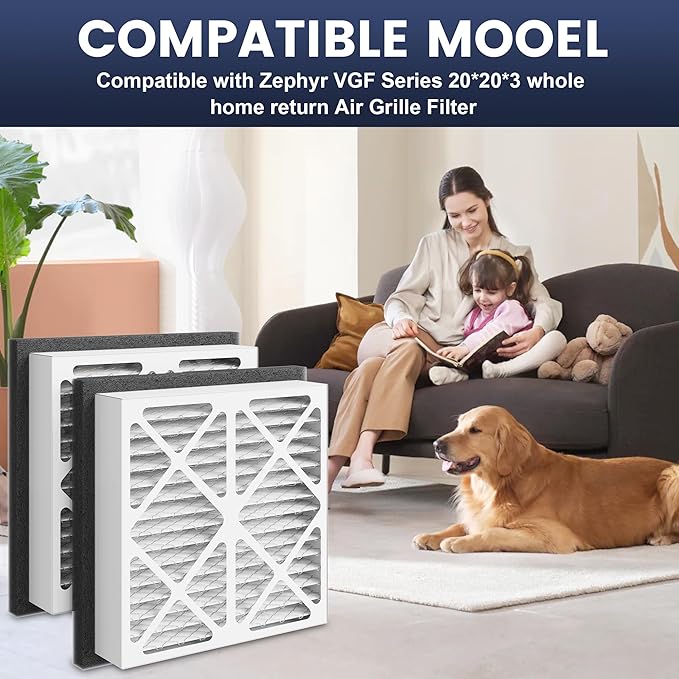 2 Pack 20x20x3 furnace filter MERV-13 Pleated Air Filter Replacement Compatible with Zephyr VGF Series 20x20x3 Whole Home Return Air Grille Filter, White