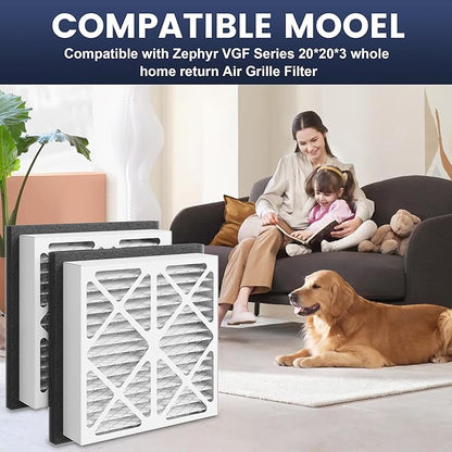 2 Pack 20x20x3 furnace filter MERV-13 Pleated Air Filter Replacement Compatible with Zephyr VGF Series 20x20x3 Whole Home Return Air Grille Filter, White