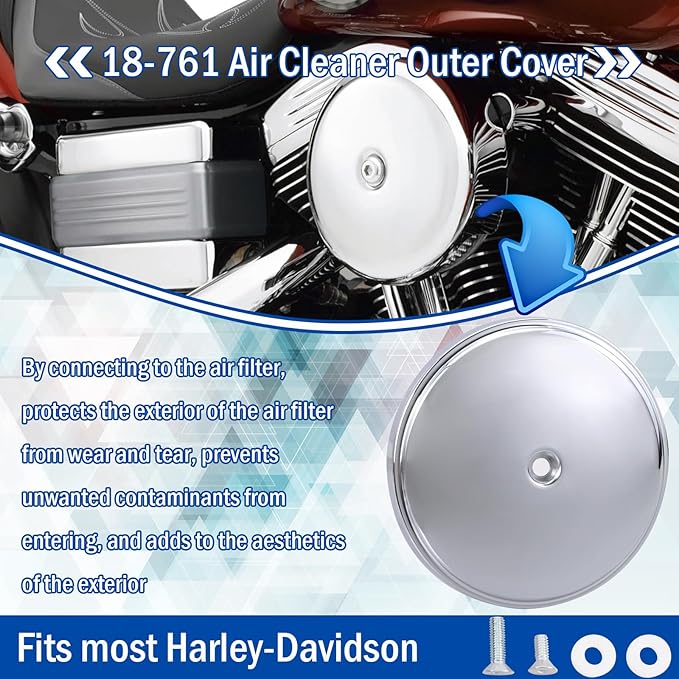 18-760 Air Cleaner Outer Cover for Billet Sucker and Big Sucker Stage, Chrome Cover Compatible with Most Harley Davidson Models