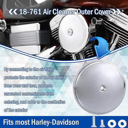18-760 Air Cleaner Outer Cover for Billet Sucker and Big Sucker Stage, Chrome Cover Compatible with Most Harley Davidson Models