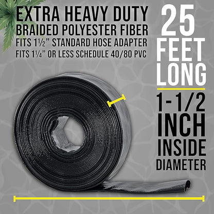 U.S. Pool Supply Pool Backwash Hose 1 1/2 Inch Diameter x 25 Feet - Discharge Hose for Pump, Sand Filter & Sump Pump Hoses - Burst Resistant Lay Flat Drainage Hoses for Inground & Above Ground Pools