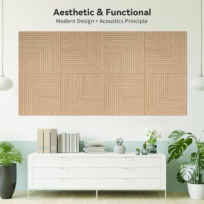 Art3d 6-Pack Self-Adhesive Acoustic Wall Panels for Home Décor, 24 x 24 Inch Soundproofing Panels for Office Studio Bedroom - High Noise Absorption Polyester Fiber, Wood Grain Airbrush