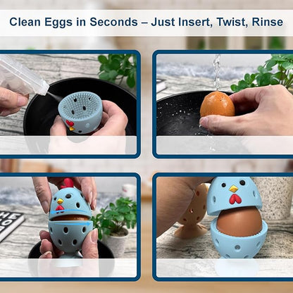 Egg Washer for Fresh Eggs, Egg Scrubber for Fresh Eggs, 2 Reusable Silicone Chicken Shaped Scrubs, Chicken Egg Cleaner, Eggshell Cleaner for Poultry Farm, Housewife Tools Vegetable Processing (Blue)