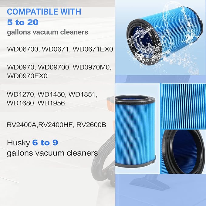 2 Pack Replacement VF5000 Filter for Ridgid Shop Vac Filter 5-20 Gallon, 3-Layer Wet/Dry Rigid Shop Vac Filters Compatible with WD06700 WD0671 WD0970EX0 WD0970M0 WD1270 WD1450