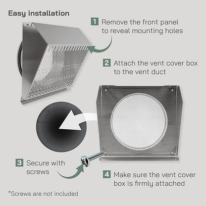 Vent Systems 10" Inch Exhaust Vent Cover with Rubber Gasket - Stainless Steel - Robust Weatherproof Outdoor Air Exhaust Box - Duct or Surface Mounting - Rain and Snow Protection