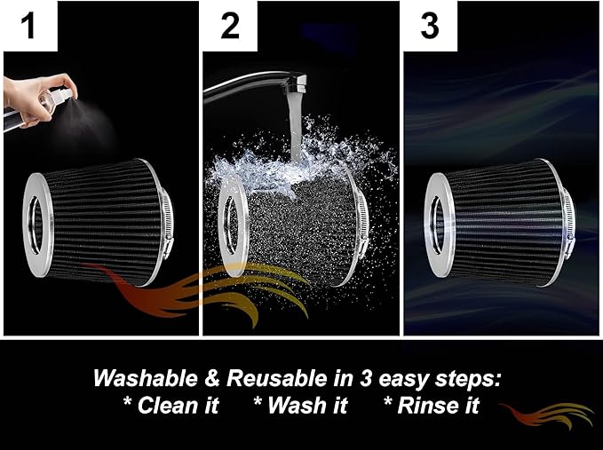 BLACK 4" 102 mm Inlet Truck Air Cone Replacement Performance Washable Clamp-On Dry Air Filter (8" Tall)