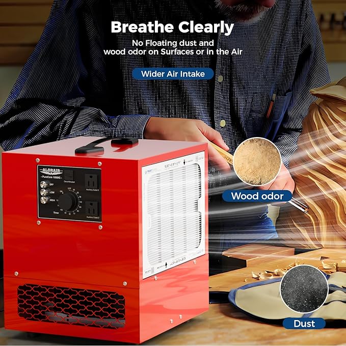 ALORAIR Portable Air Filtration System, 180° Air Intake (850/1050CFM) Tabletop Dust Collector for Woodworking with Strong Vortex Fan, Air Filter for Garage, Works Shop, Home, Purecare 1050