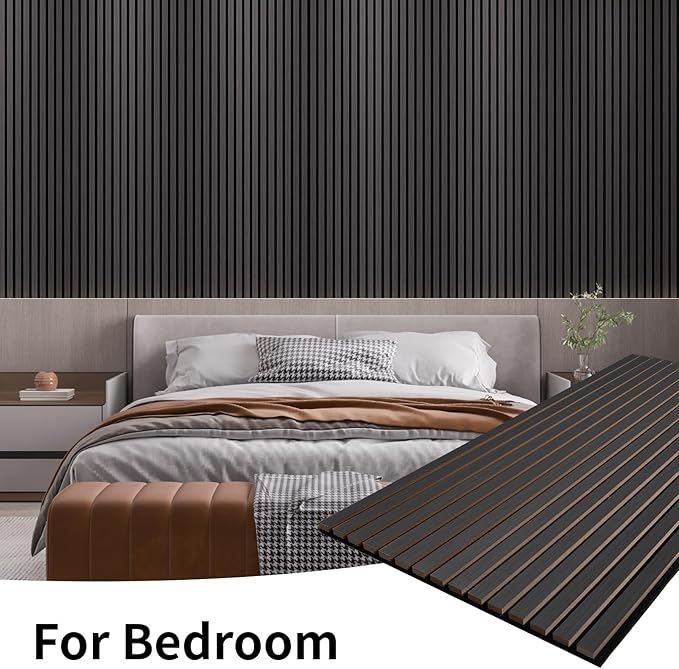 Wood Slat Wall Panel, 48'' x 24'' Wood Panels for Wall, 3D Soundproof Wall Panels, Large Acoustic Panels for Interior Ceiling and Wall Decor Noise Reduction, 2 Pack, Smoky Wood