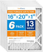 LotFancy 16x20x1 Air Filter MERV 13 6-Pack, Electrostatic Pleated HVAC Furnace Air Filter, Captures Pet Dander Smog Smoke, Actual Size: 15.75"x15.75"x0.75"