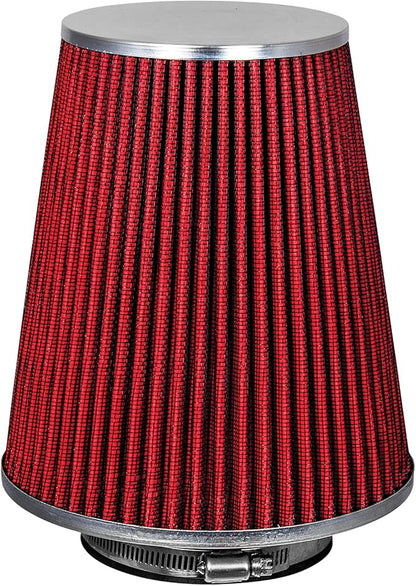Mortar Aftermarket Auto Air Filter - Car Enthusiast Class Universal Cold Air Intake Gulps in More Air for More Engine Power & Passionate Induction Sound, 8-In-Long, Flange ID 3.5 In, Red