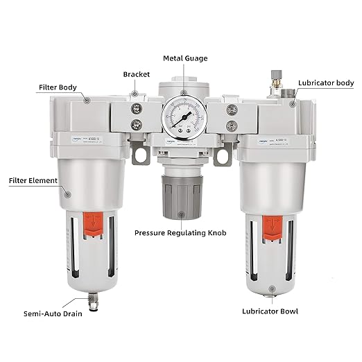NANPU 1" NPT Air Filter, Regulator & Lubricator (FRL) Combo - Water/Oil Trap Separator - Pressure Gauge(0-150 psi), 5 Micron Brass Element, Semi-Auto Drain, Poly Bowl, Metal Bracket