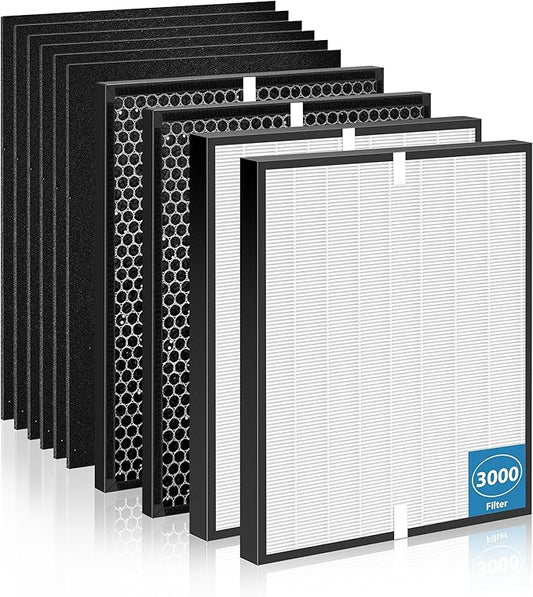 10 Pack AD3000 Replacement Filter Compatible with 3000 Air Purifi-er, with 2 main filter + 2 Activated Carbon filters + 6 Carbn Pre-Filters