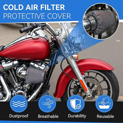 Meonum 2 Pack Cone Air Intake Filter Cover, Universal Cold Air Filter Sock Dustproof Protective Cover, Car Motorcycle Cleaner Wrap Accessories for High Flow Cone Intake Filters (Large)