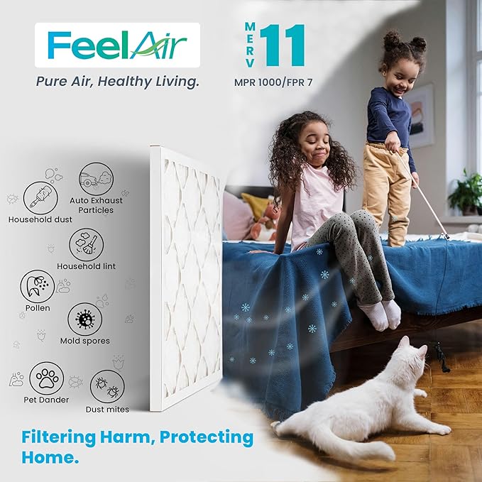 12x12x1 Air Filter – 6 Pack, MERV 11 Pleated HVAC & Furnace Filter, Electrostatic Mechanical Filtration (Actual Size 11.75 x 11.75 x 0.75)